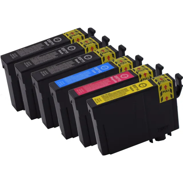 KATRIZ huismerk inkt voor|3x T0711 BK+ T0712 Cyan+ T0713 Magenta + T0714Yellow | ( 6stuks) - Met chip Zwart, Cyaan, Magenta, Geel