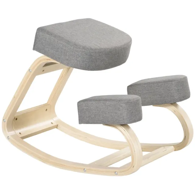 Clruro Kniekruk - Ergonomisch met Gewatteerde Zitting voor Gezonde Houding - Berkenhout - Grijs