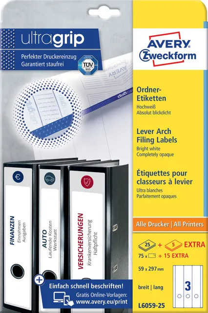 Avery Zweckform Rugetiket Avery breed/lang 59x297mm zelfklevend wit