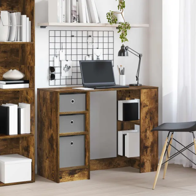 vidaXL Bureau Gerookt eiken 100 x 40 x 75 cm Bewerkt hout, foto 2