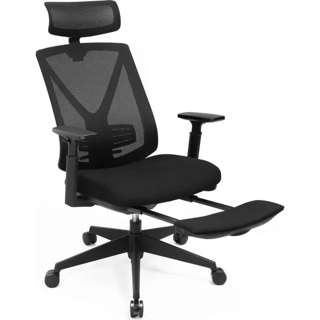 Hoppa! Ergonomische Bureaustoel met Hoofdsteun - Zwart - PU - 70 x 70 x 116