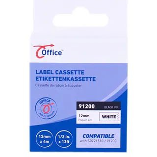 Labeltape office paper zwart wit 12mm x 4m