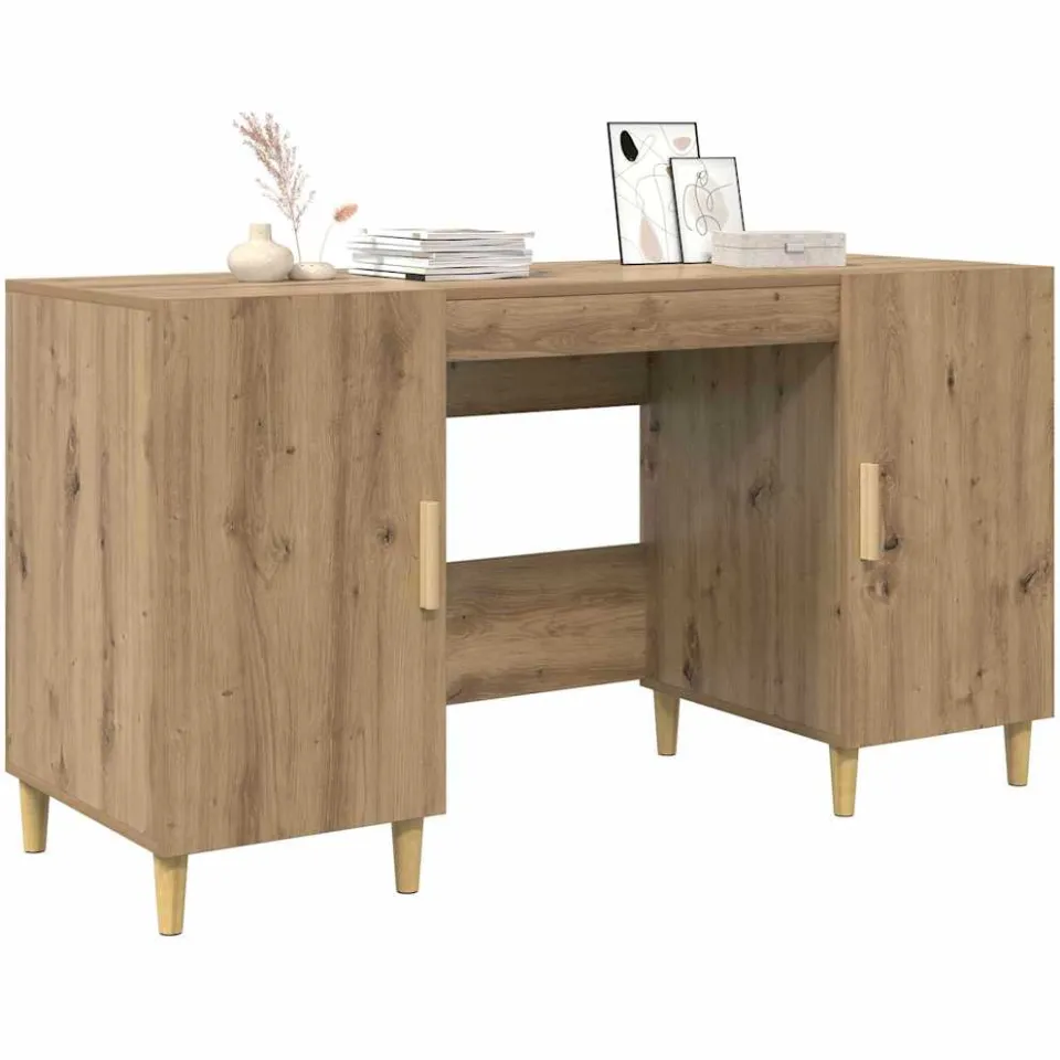 vidaXL Bureau Artisan Eiken Bewerkt hout 140 x 50 x 75 cm Bruin