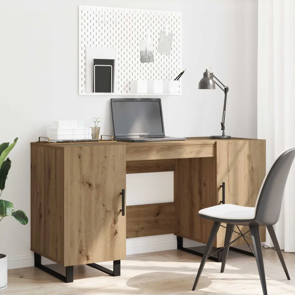 vidaXL Bureau artisanaal eikenkleurig Bewerkt hout 140 x 50 x 75 cm, foto 4