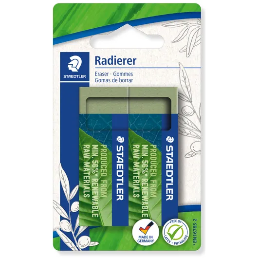 Staedtler Gum Staedtler Eco 52680 65x23x10mm olijfgroen blister à 2 stuks