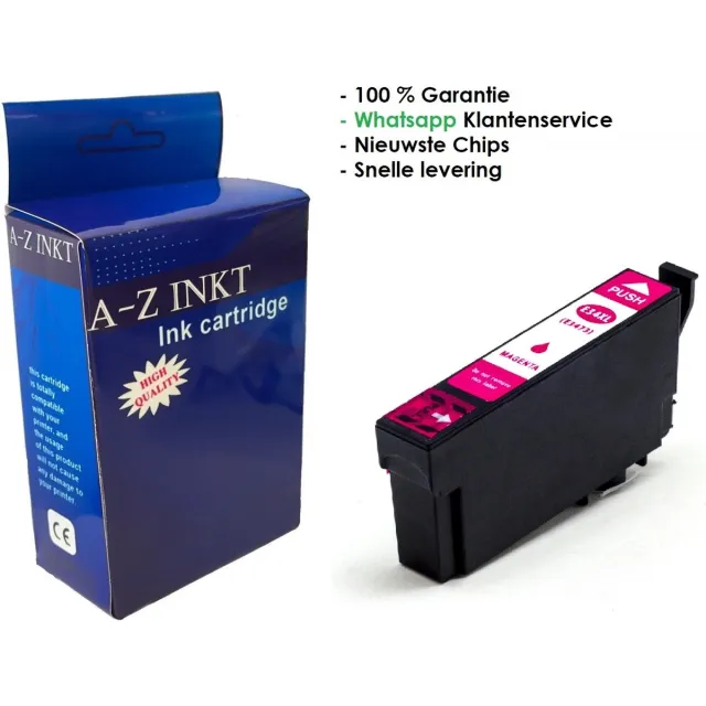 AtotZinkt Compatible inkt cartridge voor Epson 34 / 34 XL M | 1 x Magenta rode cartridge voor Epson WorkForce Pro WF-3720, 3720 -DWF, WF-3725-DWF