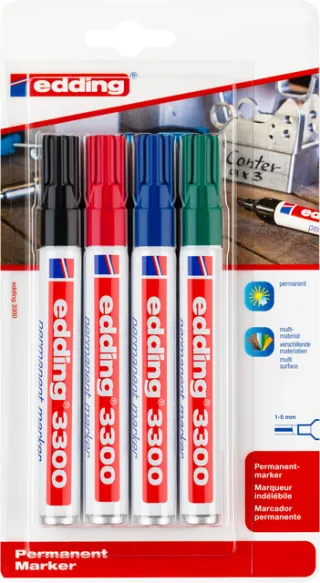 Edding Viltstift edding 3300 schuin 1-5mm assorti blister à 4 stuks blauw