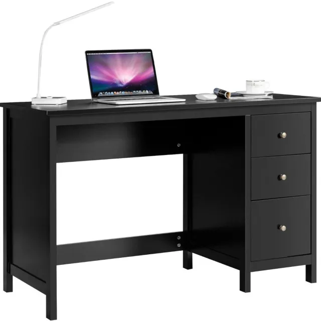 GranMaison Bureau - Bureau met Lades - Wit - 120 x 50 x 75 cm (B x D x H) - Houten Kantoormeubel - Bureau Zwart met Lade Wit + Zwart