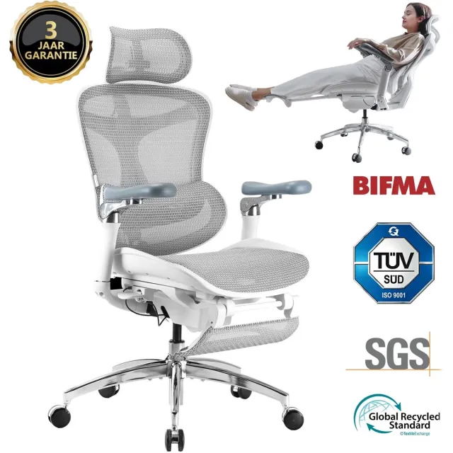 Sihoo Doro C300 Pro JT Ergonomische Bureaustoel - 5D Armleuningen, Zelfaanpassende Lendensteun, Mesh Rugleuning - Tot 150kg - 3 Standen Verstelbaar (92°/100°/112°) - BIFMA/TÜV Gecertificeerd - 77x67x127cm——Wit C300 Pro JT Wit