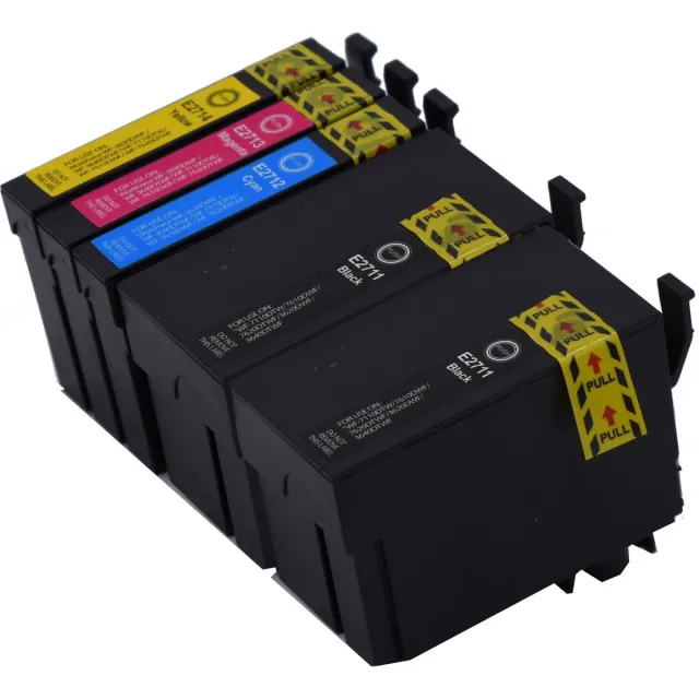 KATRIZ huismerk inkt voor|Epson 2x T2711XL Zwart+ T2712XL Cyaan + T2713XL Magenta + T2714XL Geel | (5stuks) - T27XL, 27XLMet chip Zwart, Cyaan, Magenta, Geel