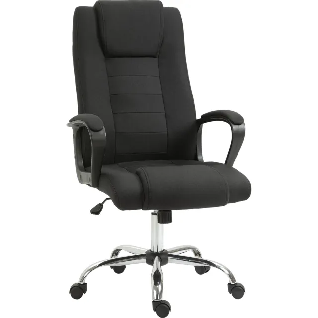 Vinona Bureaustoel - In hoogte verstelbaar en 360° draaibaar - Met schommelfunctie en linnenlook bekleding - 62 x 72 x 110-119 cm - Zwart