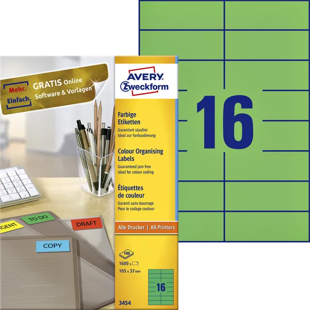 Avery Zweckform Etiket Avery 3454 105x37mm groen 1600 stuks