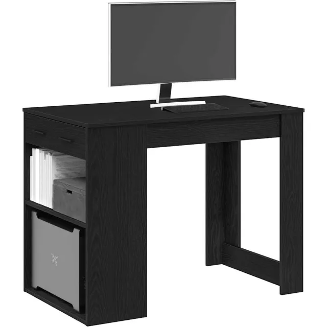vidaXL Bureau met lade en plank 102x62x77,5cm bewerkt hout zwart eiken