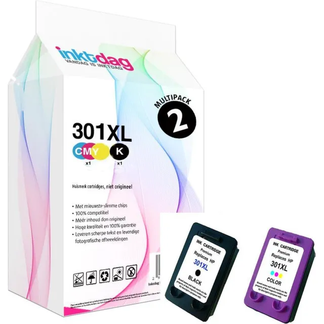 inktdag inkcartridges alternatief voor de HP 301xl inktcartridges zwart (CH563EE) + kleur (CH564EE) dual pack voor HP Envy 4500 ,5530 Officejet 2620, 4630 2622 Deskjet 3050A ,2050 ,3052A ,1510 ,3050, 1000, 3000 ,2510 ,2540, 1050 Zwart (20 ml)
