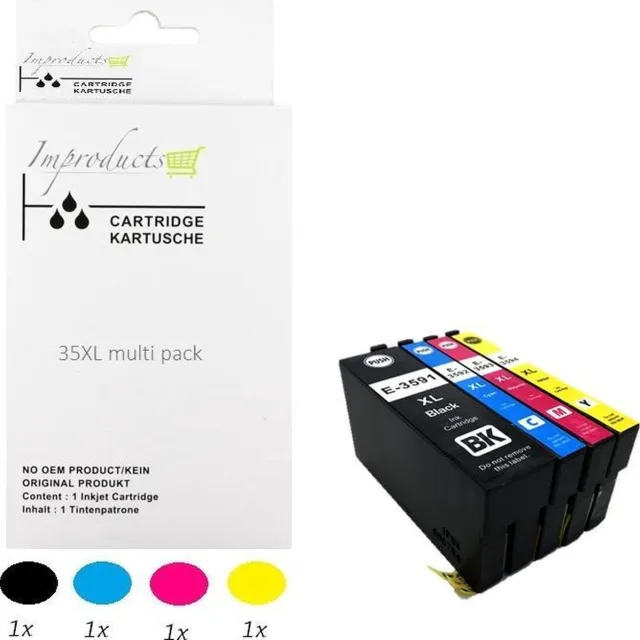 Improducts Inktcartridge - Alternatief Epson 35 XL 35XL inktcartridge multipack Multicolor - Zwart, Cyaan, Magenta, Geel