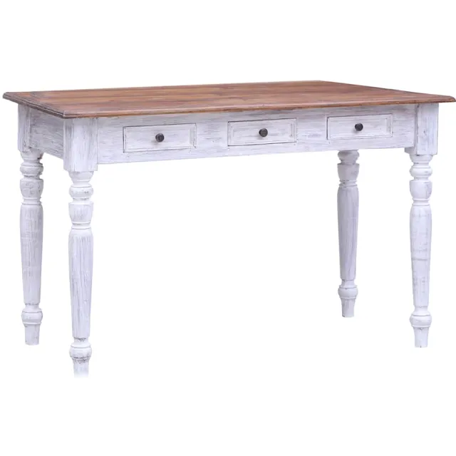 vidaXL Bureau met lades 117x57x75 cm massief mahoniehout wit