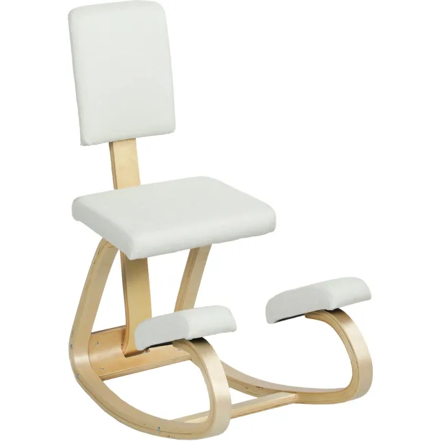 Homona Ergonomische kniestoel - Met rugleuning en schommelfunctie - Berkenhouten frame - 51 x 84 x 93 cm - Crèmewit
