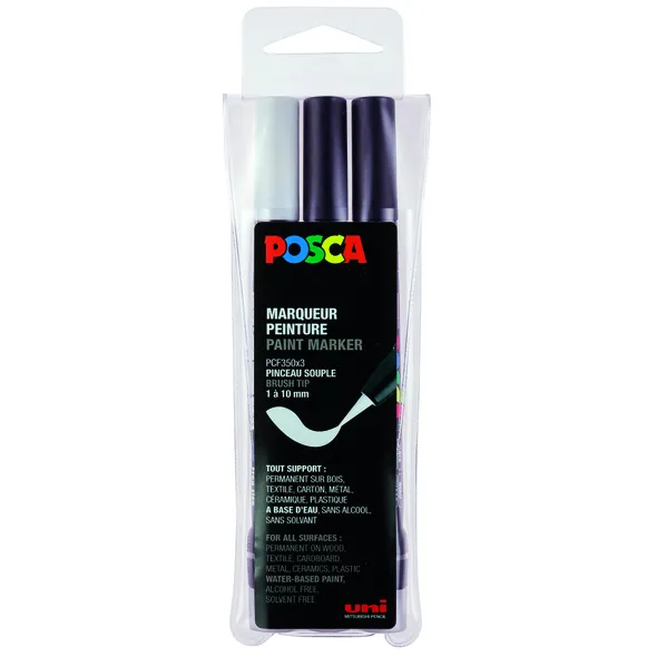 Paintmarker Uni POSCA PCF350 Brush 1-10mm assorti set à 3 stuks