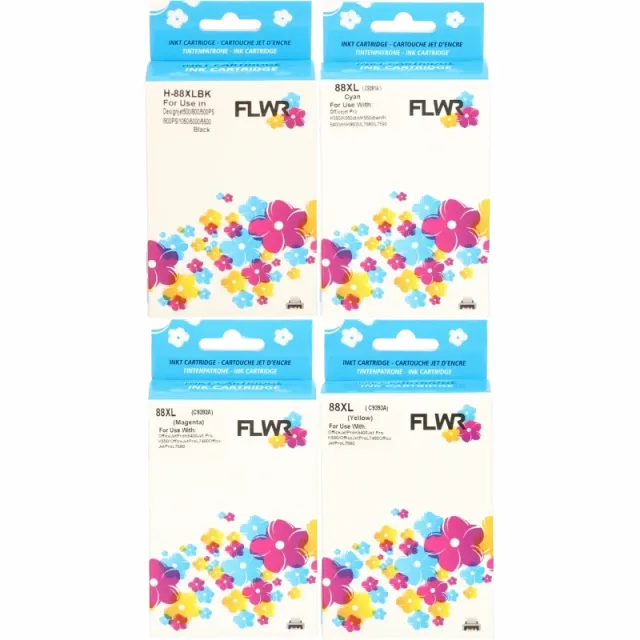FLWR HP 88XL 4-pack zwart en kleur (Huismerk (compatible))