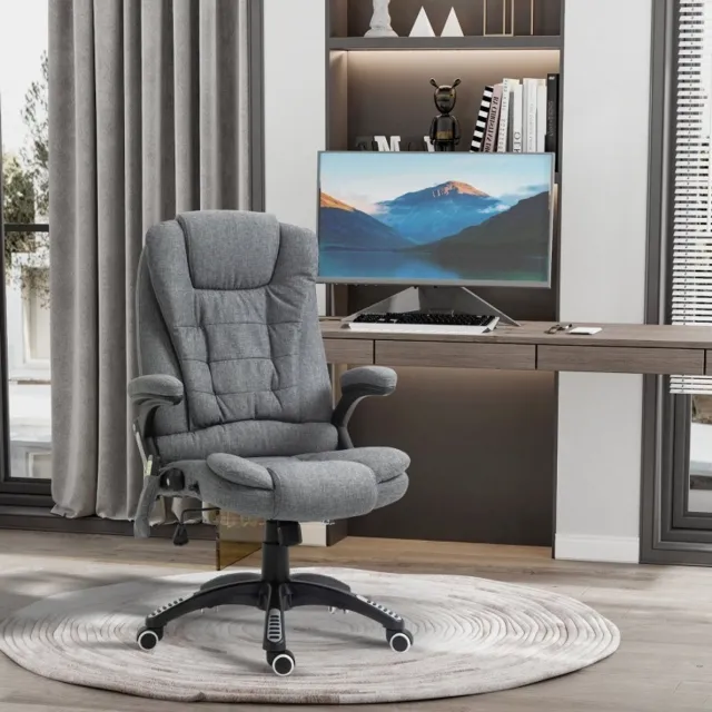 OKWISH Bureaustoel 67 x 74 x 116-126 cm - Ergonomisch Met Massage En Verwarming - Voor Kantoor Of Thuiswerkplek - Polyester - Donkergrijs Dark Gray