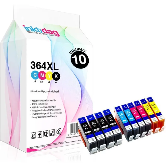 inktdag Inktcartridge voor HP 364 - hp 364xl - hp 364xl (zwart x4, C x 2, M x 2, Y x 2 )Set 10 Stuks voor HP Photosmart 5510 ,5514, 5515 ,5520 ,5522 ,5524 ,5525 ,6510 ,6520 ,6525 ,7510, 7520 ,B109n , B110 ,B209a ,B210, B8550 ,C5380 ,C6380 ,D5460 Zwart x 4