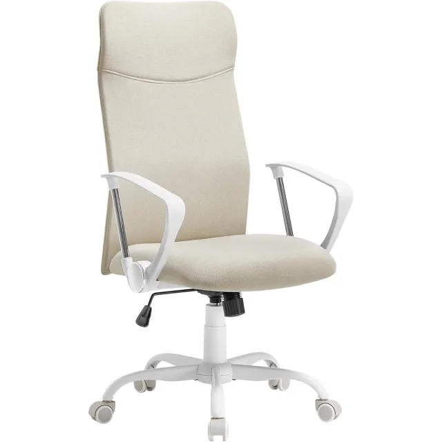 FurnStar Bureaustoel – Ergonomische Draaistoel met Gevoerde Zitting – In Hoogte Verstelbaar & Kantelbaar – Belastbaar tot 120 kg – Cappuccino-Beige