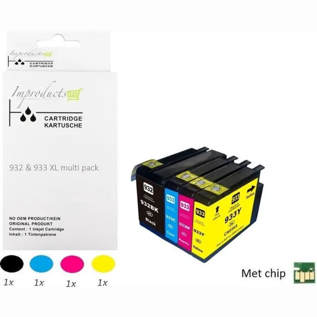 Improducts Inkt cartridges - Alternatief Hp 932 XL 933 XL 932XL 933XL SET new chip v4 Multi