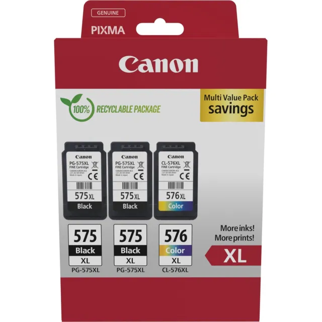 Canon PG-575XL + CL-576XL - Inktcartridge - Origineel - Hoge capaciteit - 2x Zwart + Kleur + Retourzakje