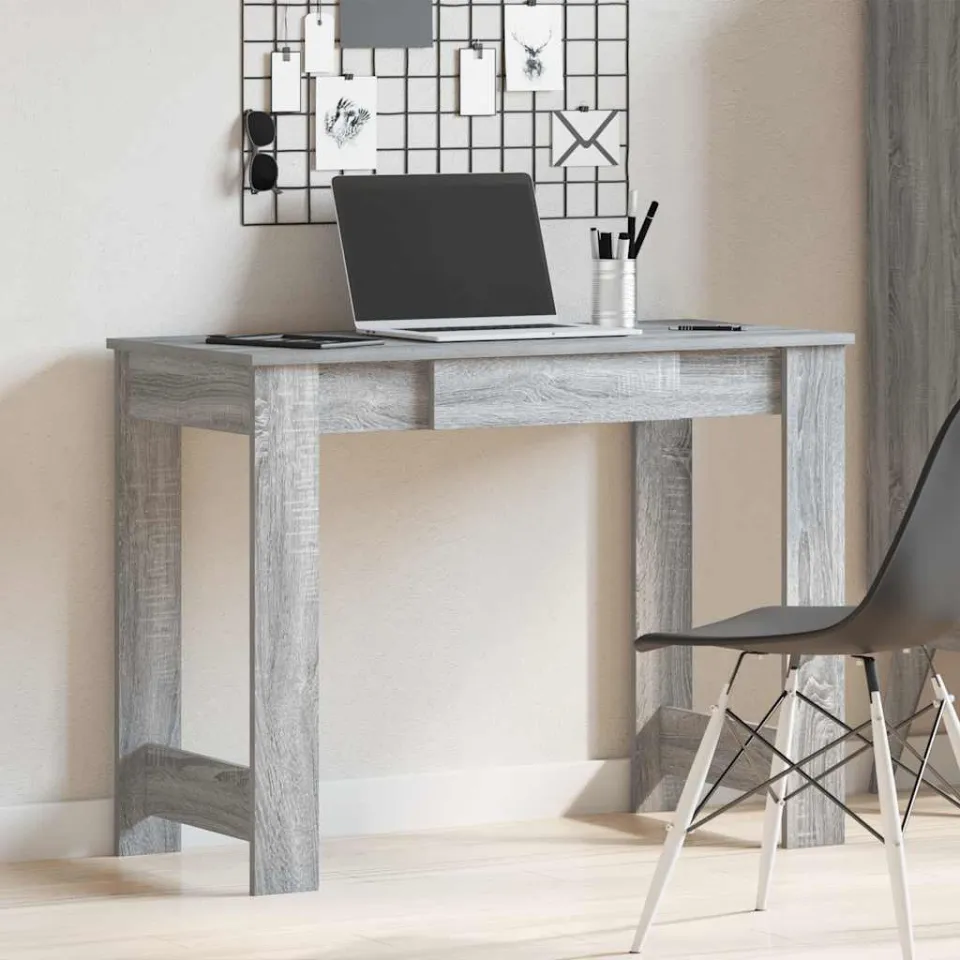 vidaXL Bureau 100x45x75 cm bewerkt hout grijs sonoma eikenkleurig, foto 3