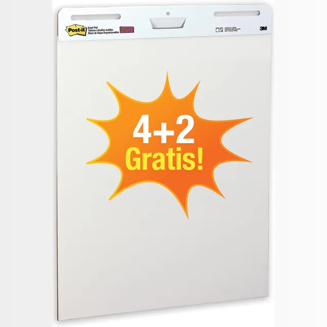 Post-it meeting chart, ft 63,5 x 77,5 cm, blanco, 30 vel, pak van 4 + 2 gratis