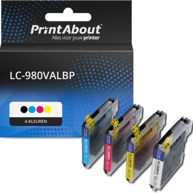 PrintAbout Inktcartridge / Alternatief voor de Brother LC-980BK / 4 Kleuren 4-kleuren