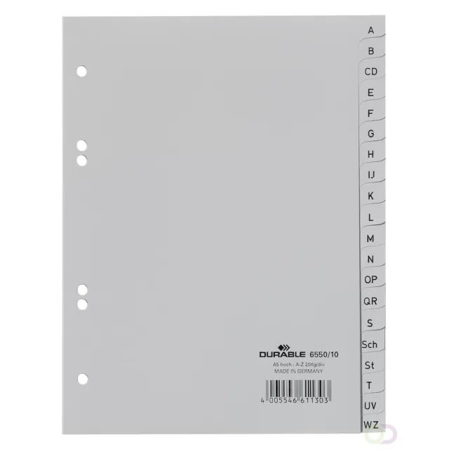 Durable Tabbladen A5 20-delig bedrukte tabs A-Z PP