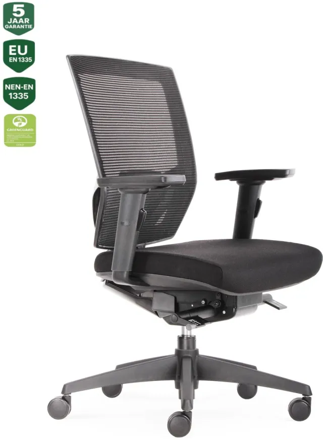 Bens 807-Synchro-3 - Ergonomische Bureaustoel - Bureaustoelen voor volwassenen - Kantoorstoel - Uitermate geschikt voor langere personen - Luxe Donati Mechaniek - GREENGUARD GOLD - NEN-EN1335 & ARBO normen - Zwart