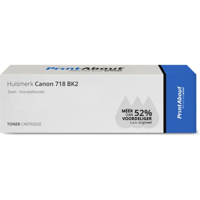 PrintAbout huismerk Toner 718 BK2 Zwart Multipack 2-pack geschikt voor Canon
