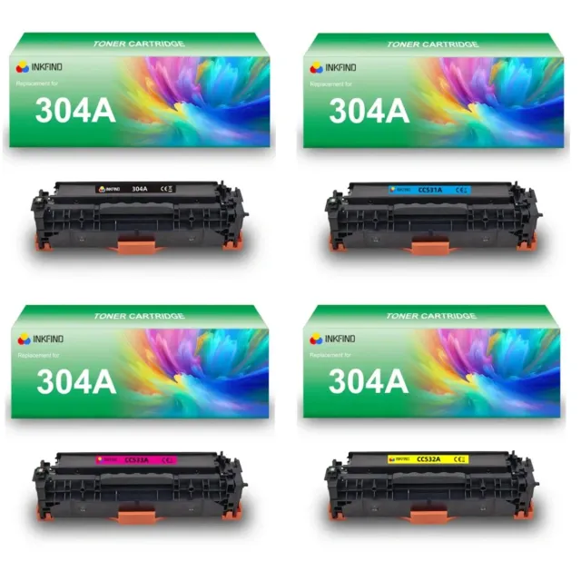 INKFIND 304AU tonercartridge multipack van 4 stuks (Zwart+Cyaan+Magenta+Geel) compatibel met HP 304A (CC530A/CC531A/CC532A/CC533A) / HP 305A (CE410X/CE411A/CE412A/CE413A) / HP 312A (CF380X/CF381A/CF382A/CF383A) / Canon 718 BK/C/M/Y -4-pack BK/C/M/Y Zwart/Cyaan/Magenta/Geel