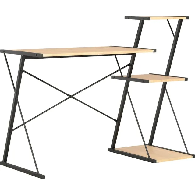vidaXL Bureau met schap 116x50x93 cm zwart en eikenkleurig, foto 2