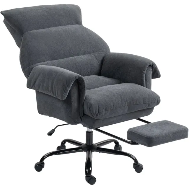 RosaBloom Bureaustoel - Computerstoel - Met Uitschuifbare Voetensteun - Verstelbare Rugleuning - 80x80x114 cm - Fluweel Polyester - Donkergrijs