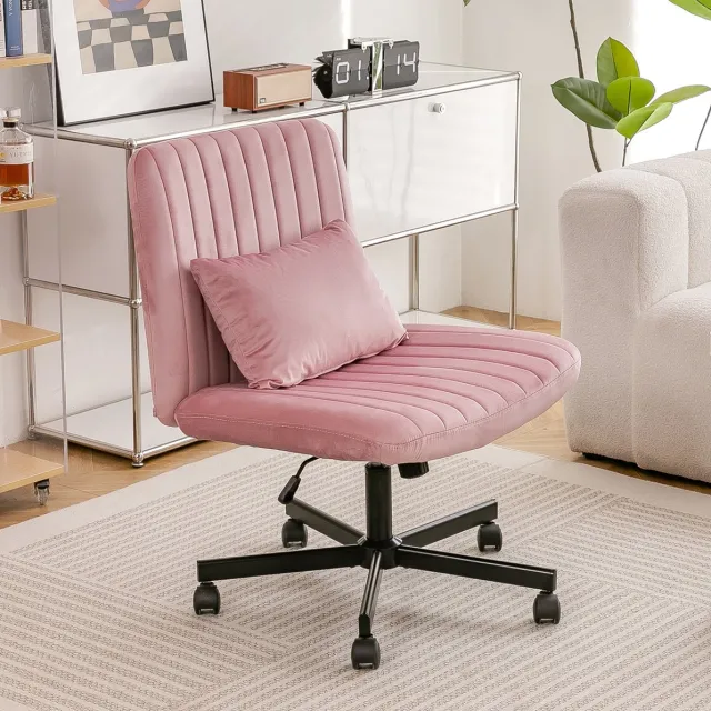 MIVRAY Bureaustoel - Hoogteverstelbare Draaistoel Zonder Armleuningen - Voor Thuiswerkplek En Woonkamer - Stoffen Bekleding - Lichtroze Light Pink