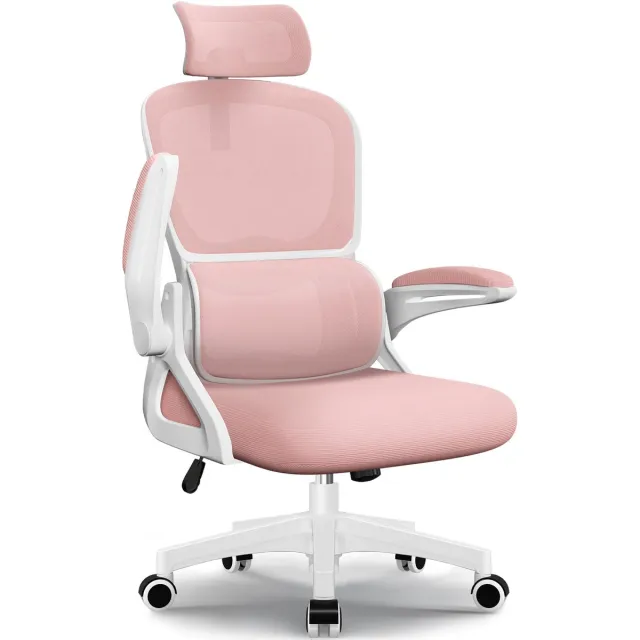 Daccormax Bureaustoel, Ergonomische Bureaustoel met Verstelbare Lendensteun en 3D Hoofdsteun – Bureaustoelen voor Volwassenen – Office Chair 135° Kantelbare Rugleuning – Belastbaar tot 150 kg – Verstelbare Armleuningen – Ademend Mesh – Zwart Roze