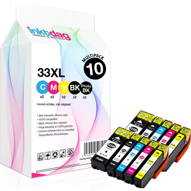 inktdag inktcartridges voor Epson 33XL multipack, Epson 33 inktcartridge, Epson 33 multipack van 10 kleuren voor Epson Expression Premium XP-530, XP-540, XP-630, XP-635, XP-640, XP-645, XP-830, XP-900 zwart x 2