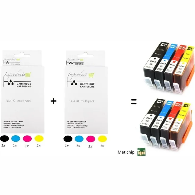 Improducts Inkt cartridges - Alternatief Hp 364 XL 364XL 2x multi pack Multicolor - Zwart (2x), Cyaan (2x), Magenta (2x), Geel (2x)