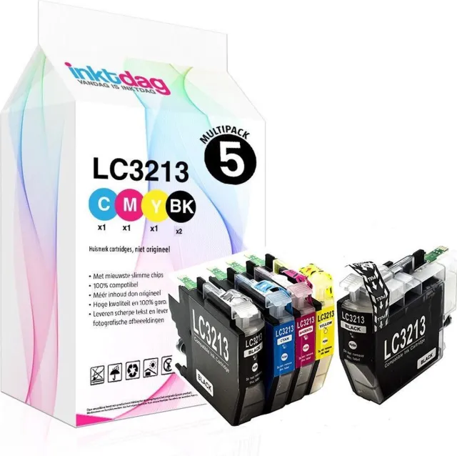 inktdag inktcartridges voor Brother LC3213 inktcartridges LC3213XL multipack van 5 kleuren voor Brother MFC-J491DW, MFC-J497DW, DCP-J572dw, MFC-J890DW, MFC-J895DW, DCP-J772DW ,DCP-J774DW 2 x Zwart
