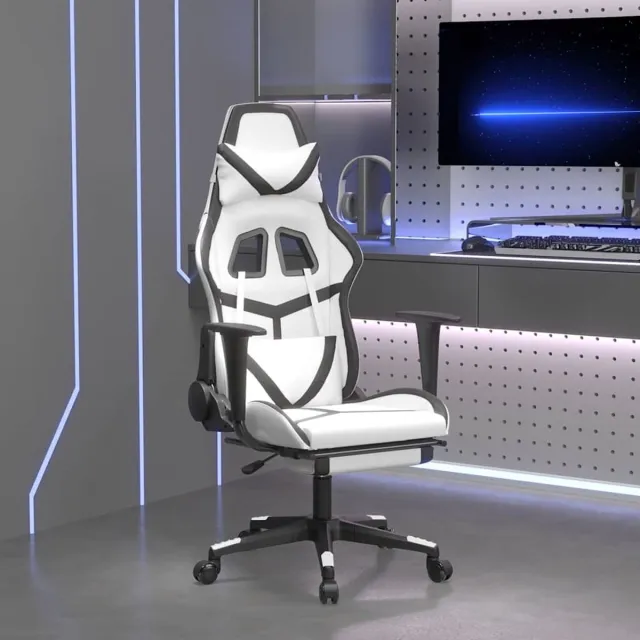 vidaXL Gamestoel - met - voetensteun - kunstleer - wit - en - zwart wit en zwart