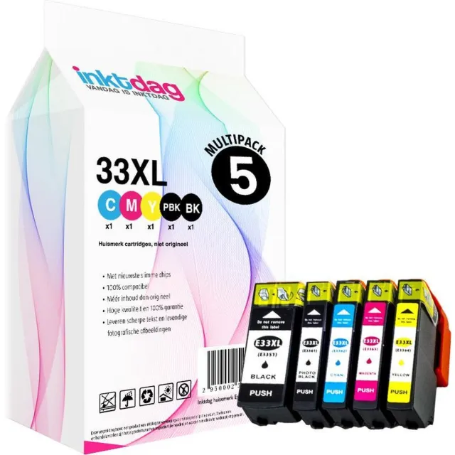 inktdag inktcartridges voor Epson 33XL multipack van 5 kleuren , Epson 33xl inktcartridge, Epson 33xl multipack voor Epson Expression Premium XP-530, XP-540, XP-630, XP-635, XP-640, XP-645, XP-830, XP-900 zwart x 1