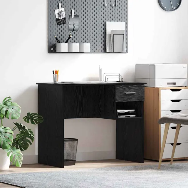 vidaXL Bureau Zwart Eiken 90 x 49 x 75 cm Bewerkt hout, foto 2