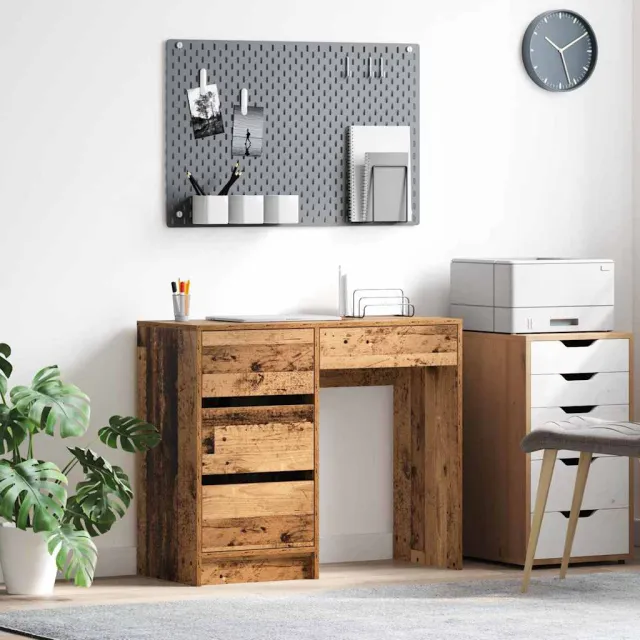 vidaXL Bureau Oud Hout 90 x 37,5 x 75 cm Bewerkt hout bruin, foto 2