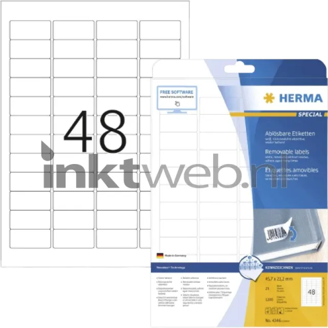 Herma 4346 Verwijderbare Papieretiket 45,7 x 21,2mm wit (Origineel)