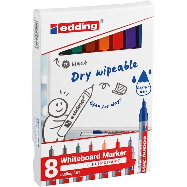 Edding Whiteboardmarker edding 361 rond 1mm assorti 8 stuks