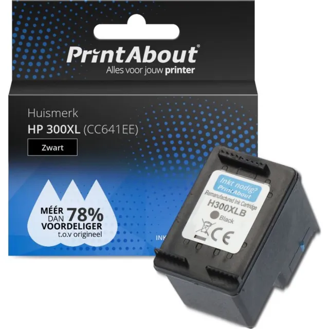 PrintAbout huismerk Inktcartridge 300XL (CC641EE) Zwart Hoge capaciteit geschikt voor HP