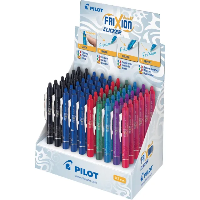 Pilot intrekbare roller FriXion Ball Clicker, medium punt, 0,7 mm, display met 60 stuks geel